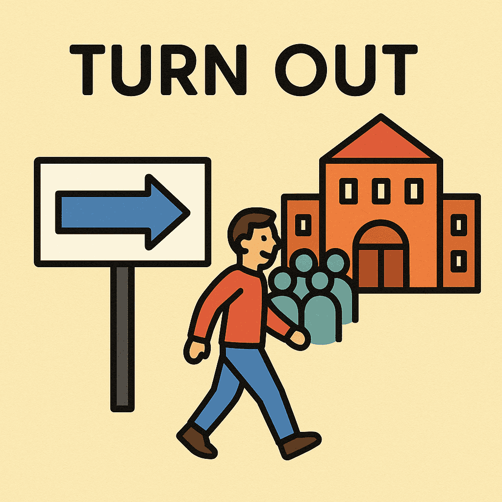 turn out meaning and examples thumbnail